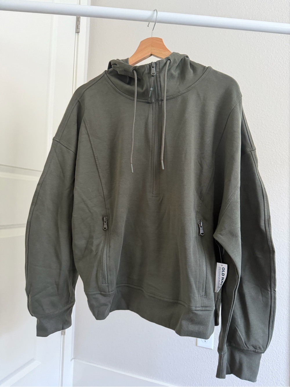 Old Navy Olive Green Half-Zip Hooded Sweatshirt